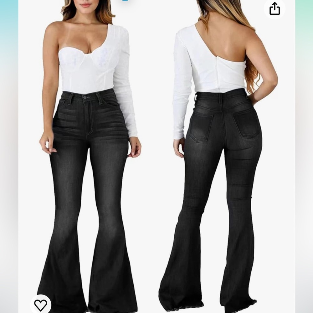 High Noon Black Women's Bell Bottom Jeans Elastic Waist